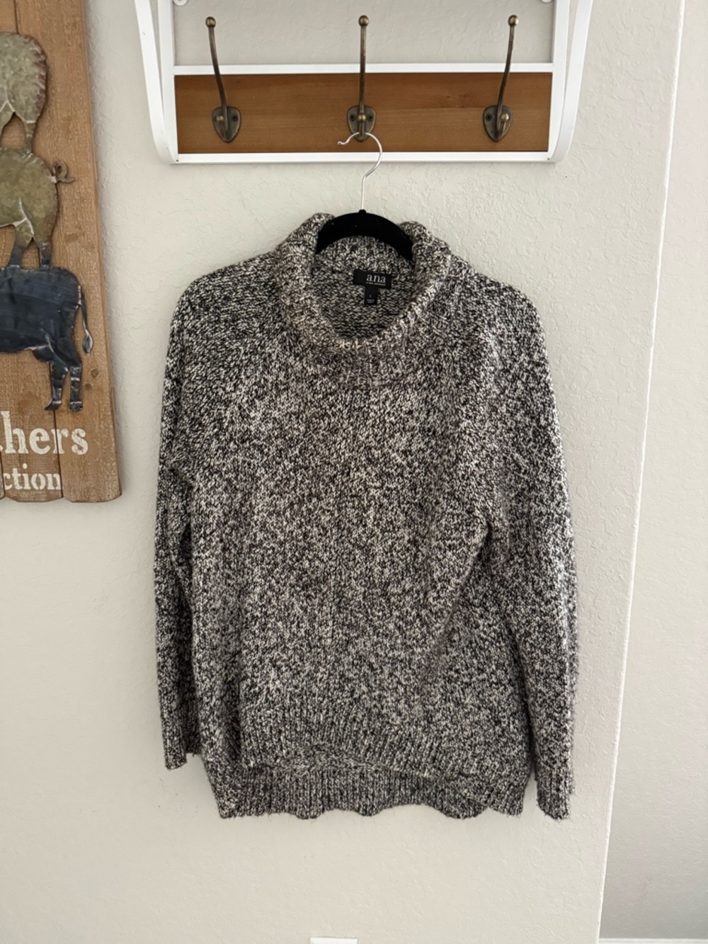 a.n.a Marled Black & Gray Cowl Neck Sweater